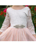 Ivory Lace Blush Pink Tulle V Back Wedding Flower Girl Dress Ivory Lace Blush Pink Tulle V Back Wedding Flower Girl Dress